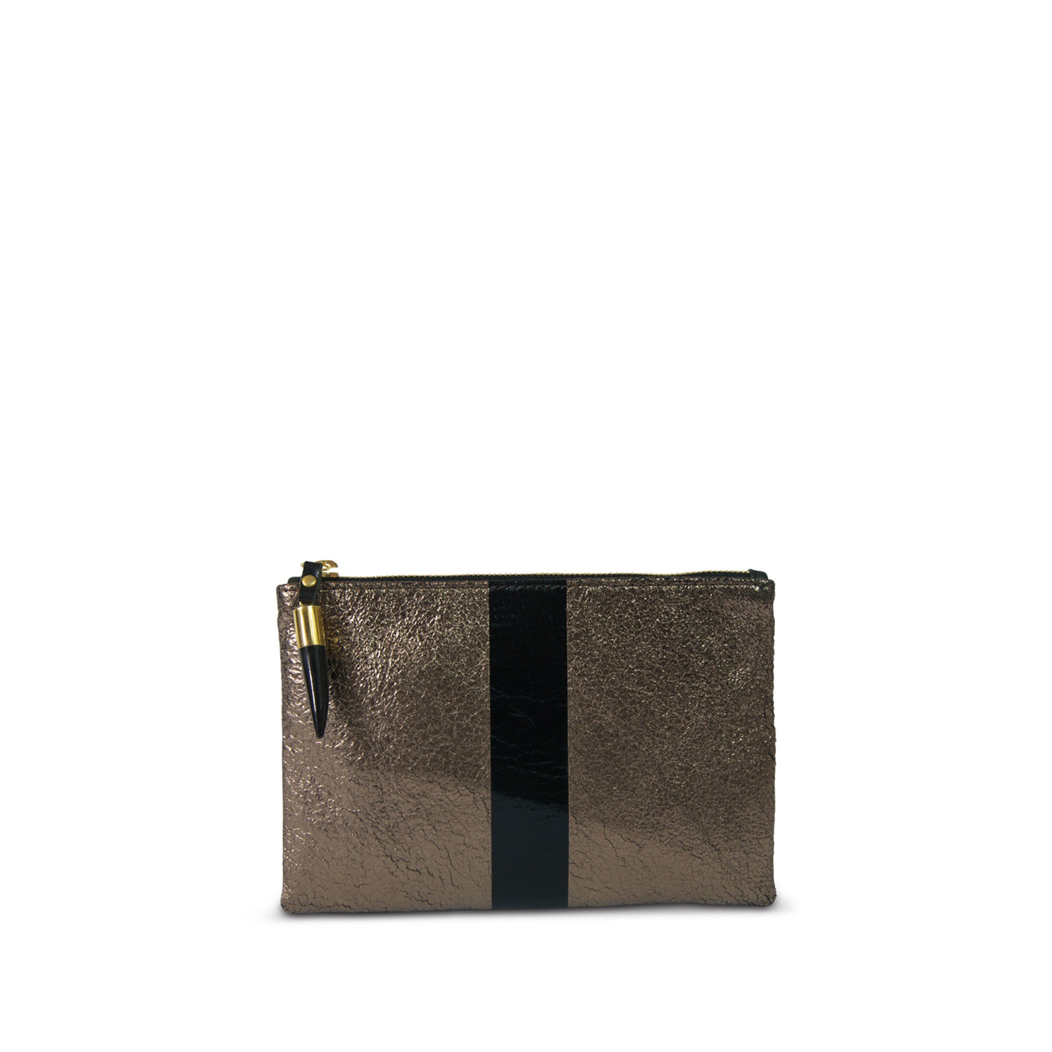 Small Leather Pouch Bag - Bronze and Black