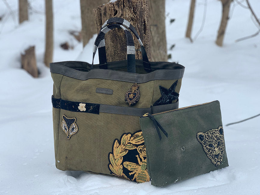 ARMY SALCOMBE TOTE AND LEOPARD POUCH
