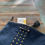 Washed Navy Studded Medium Canvas Pouch