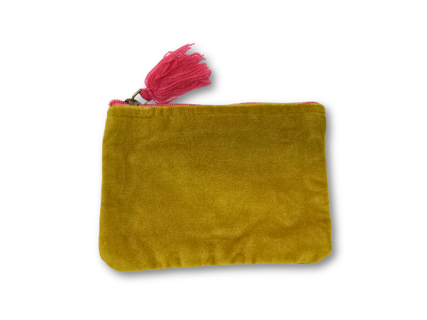 Mustard velvet pouch with tassel