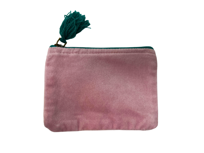 Pink velvet pouch with tassel