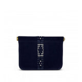 Small Navy Suede Polo Snap Pouch