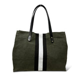 Oversized Tote - Olive Canvas Stripe