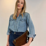 Mabel Clutch - Bronze Suede