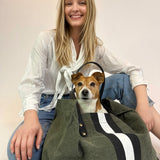 Oversized Tote - Olive Canvas Stripe