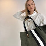 Oversized Tote - Olive Canvas Stripe