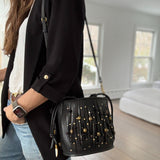 Drawcord Bucket Bag - Beaded Black