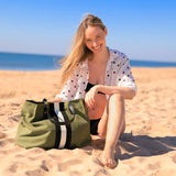Oversized Tote - Olive Canvas Stripe