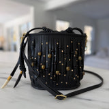 Drawcord Bucket Bag - Beaded Black