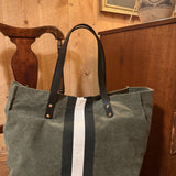 Oversized Tote - Olive Canvas Stripe