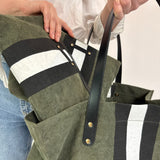 Oversized Tote - Olive Canvas Stripe