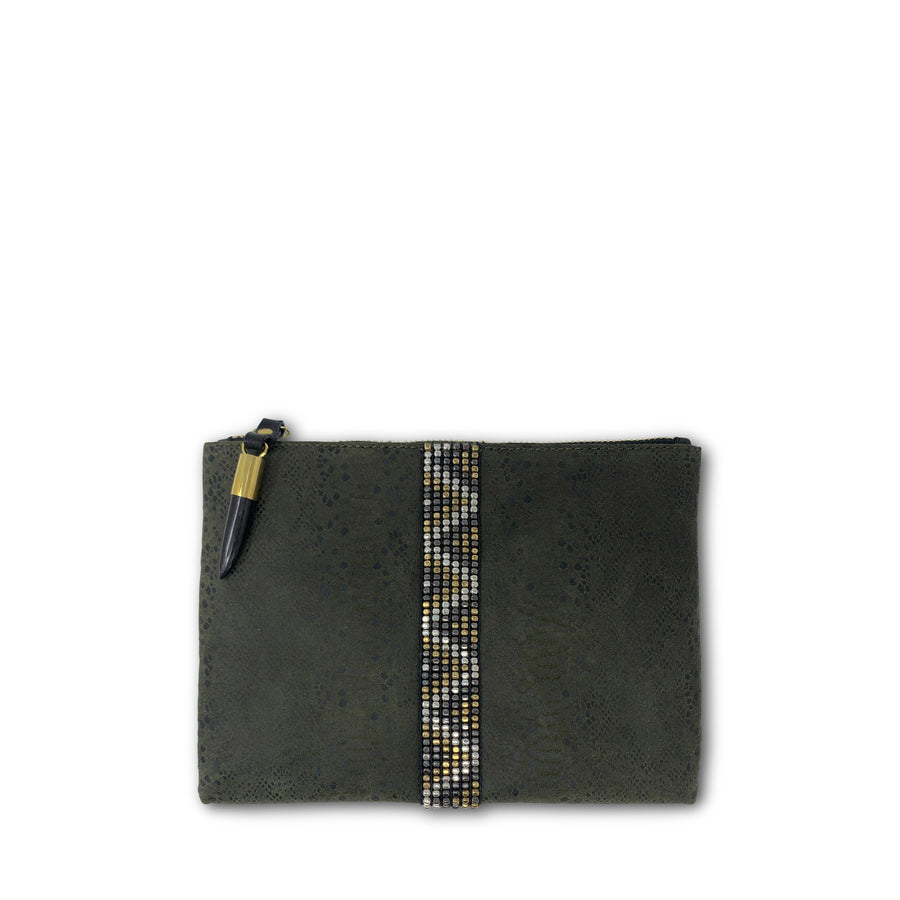 Small Olive Python Pouch