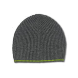Tipped Ribbed Beanie - Mid Grey and Neon Yellow