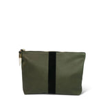 Medium Leather Pouch - Olive Leather With Black Stripe
