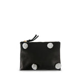 The "pom Pom" Small Leather Pouch--black With Grey Poms