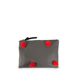 SAMPLE "pom Pom" Small Leather Pouch--grey With Orange Poms (all Sales Are Final)