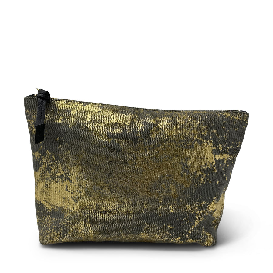 Canvas Olive and Gold Splatter Medium Pouch