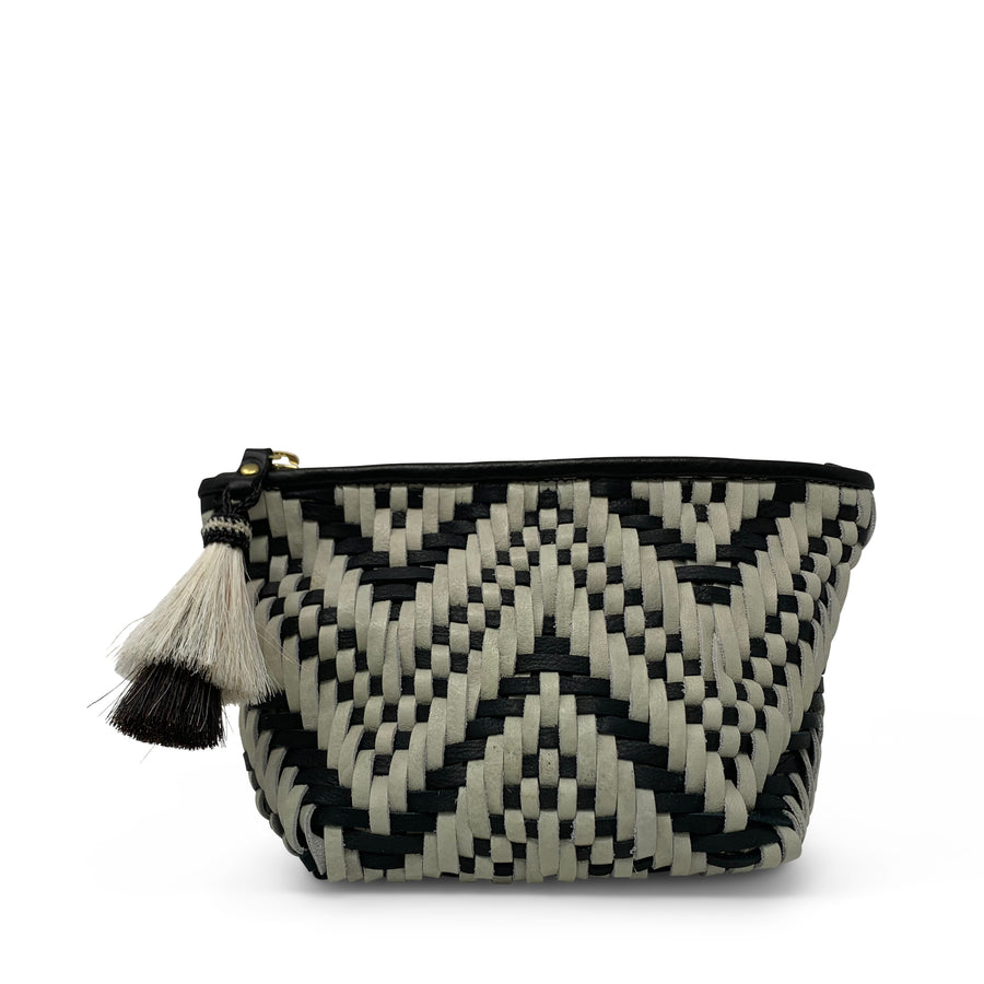 Woven Black and White Cosmetic Bag