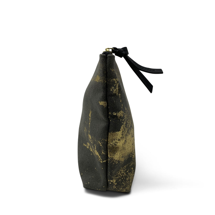 Canvas Olive and Gold Splatter Medium Pouch
