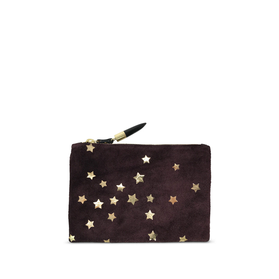 Oxblood Suede Star Small Pouch