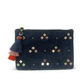 WASHED NAVY STUD SMALL POUCH