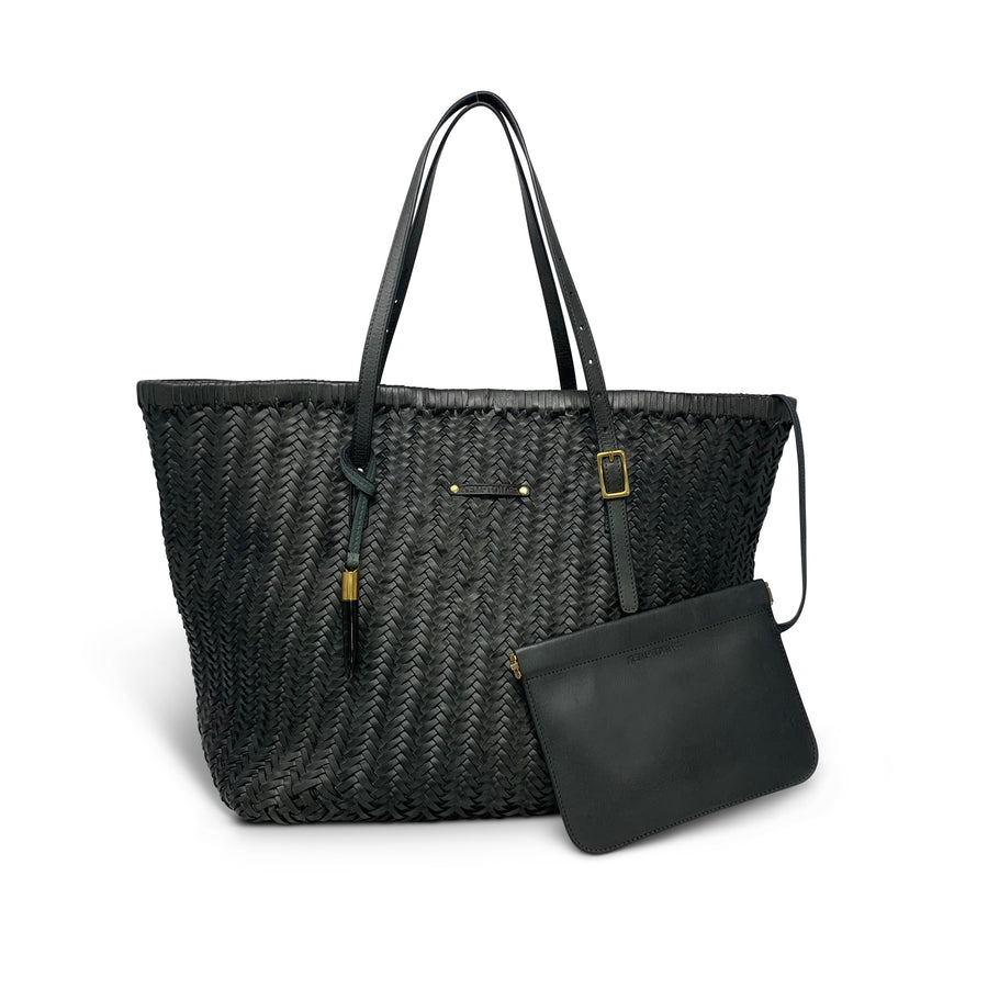 Charcoal Woven Leather Tote