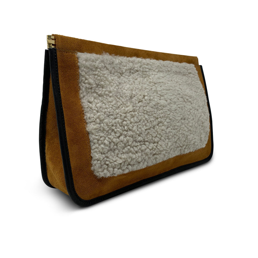 Burnt Sienna and Shearling Snap Clutch