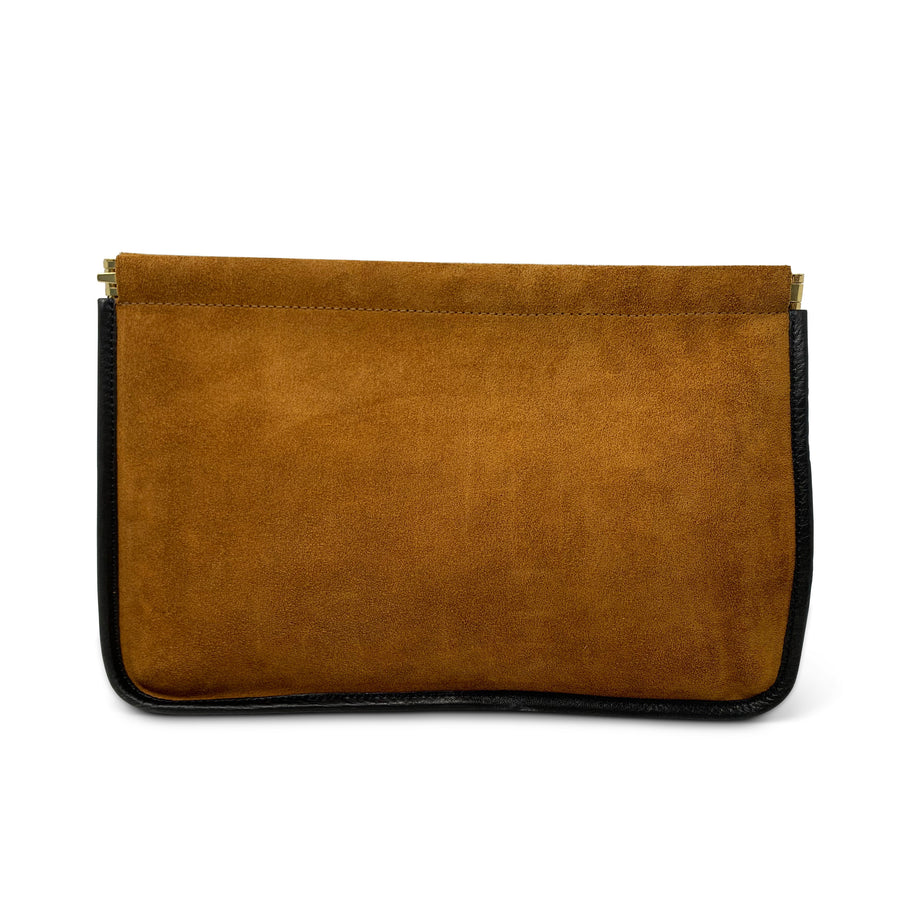 Burnt Sienna and Shearling Snap Clutch