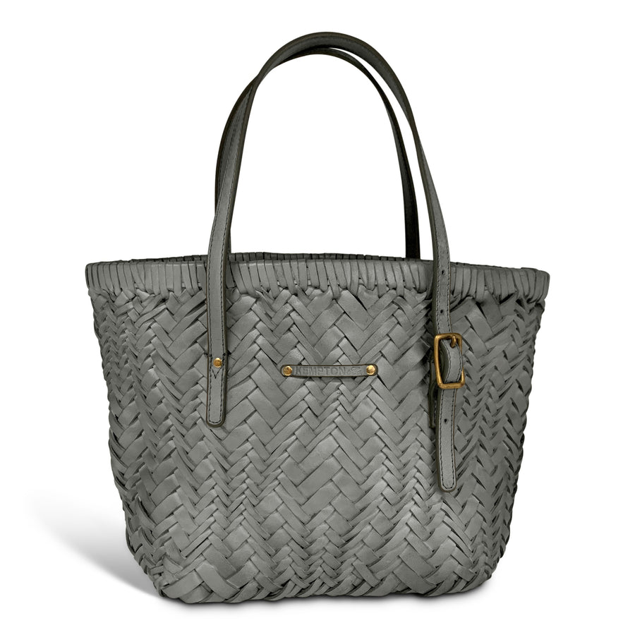 SMOKE VARIEGATED WEAVE LEATHER TOTE