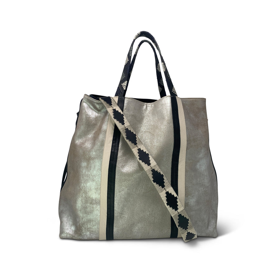 METALLIC CANVAS AND LEATHER BANTHAM TOTE