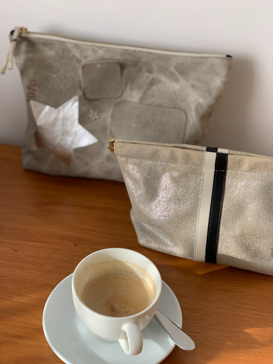 METALLIC CANVAS SNAP MAKE UP POUCH