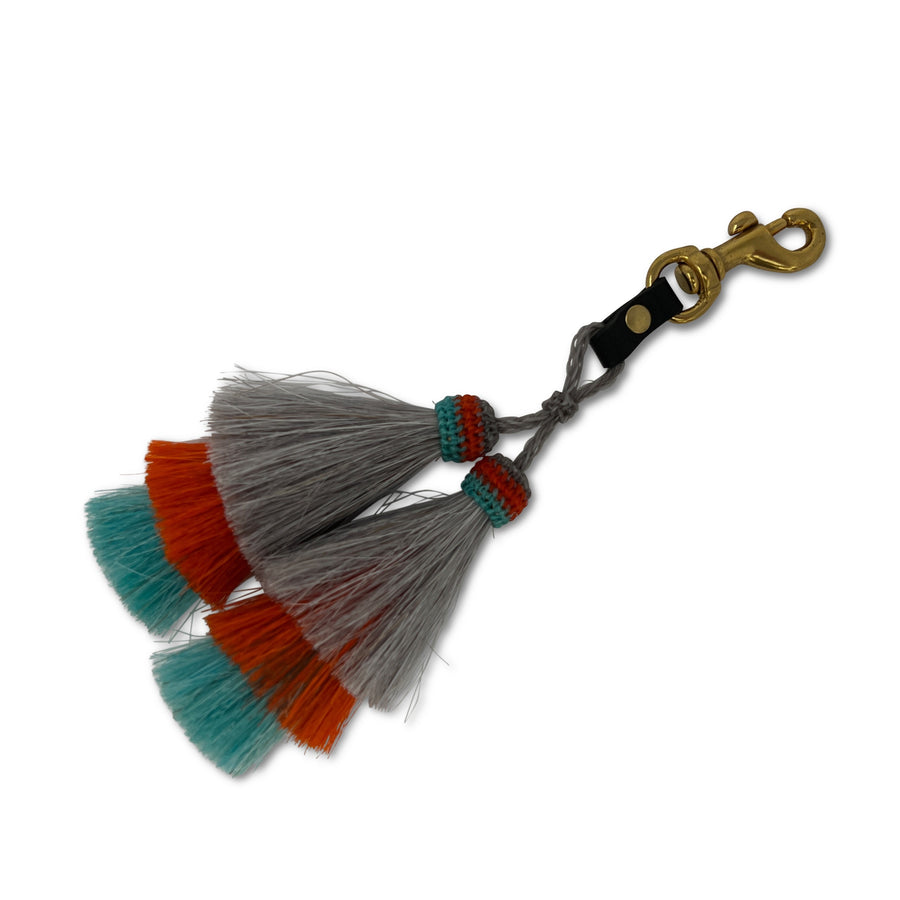 Kempton & Co. Double Mule Horse Hair Tassel Clip -grey/orange/teal