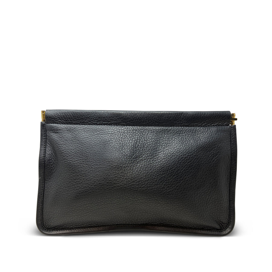 Black Shearling Snap Clutch