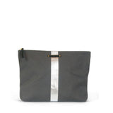 Metallic Stripe Beach Pouch - Charcoal and Silver