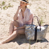 Metallic Canvas Black Striped Urban Beach Tote - Silver/black