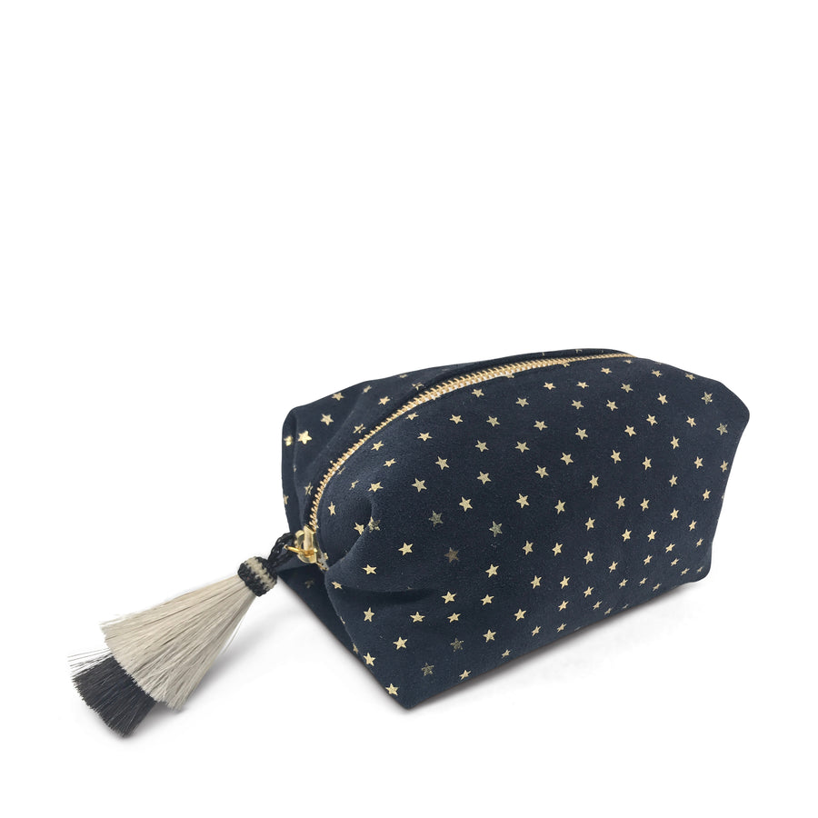 Navy Suede Gold Foil Stars Cosmetic Case
