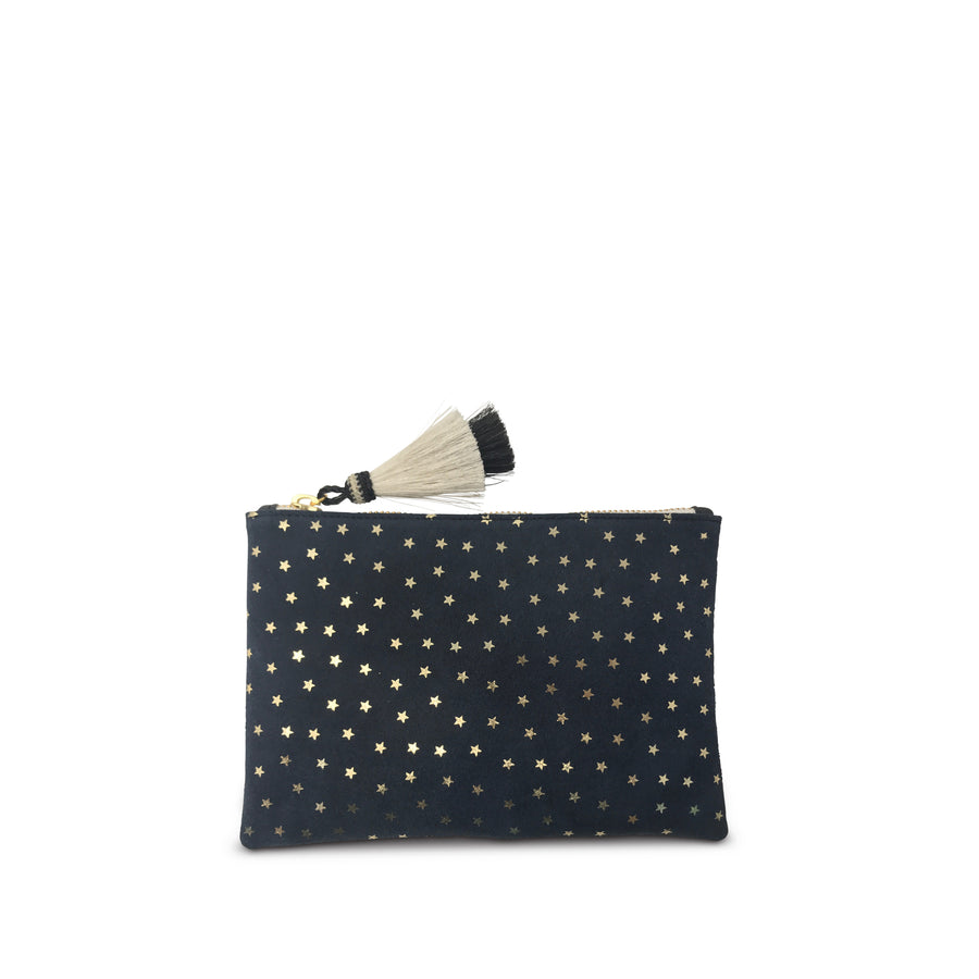 Navy Suede Gold Foil Stars Small Pouch