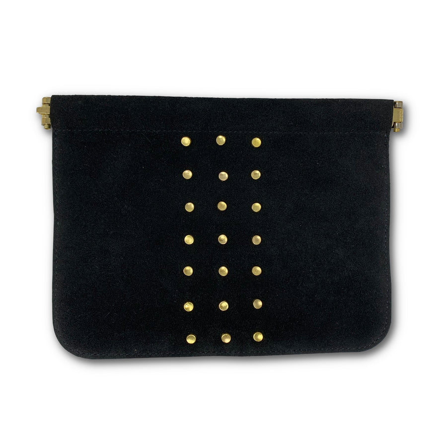 Small Black Suede Stud Snap Pouch