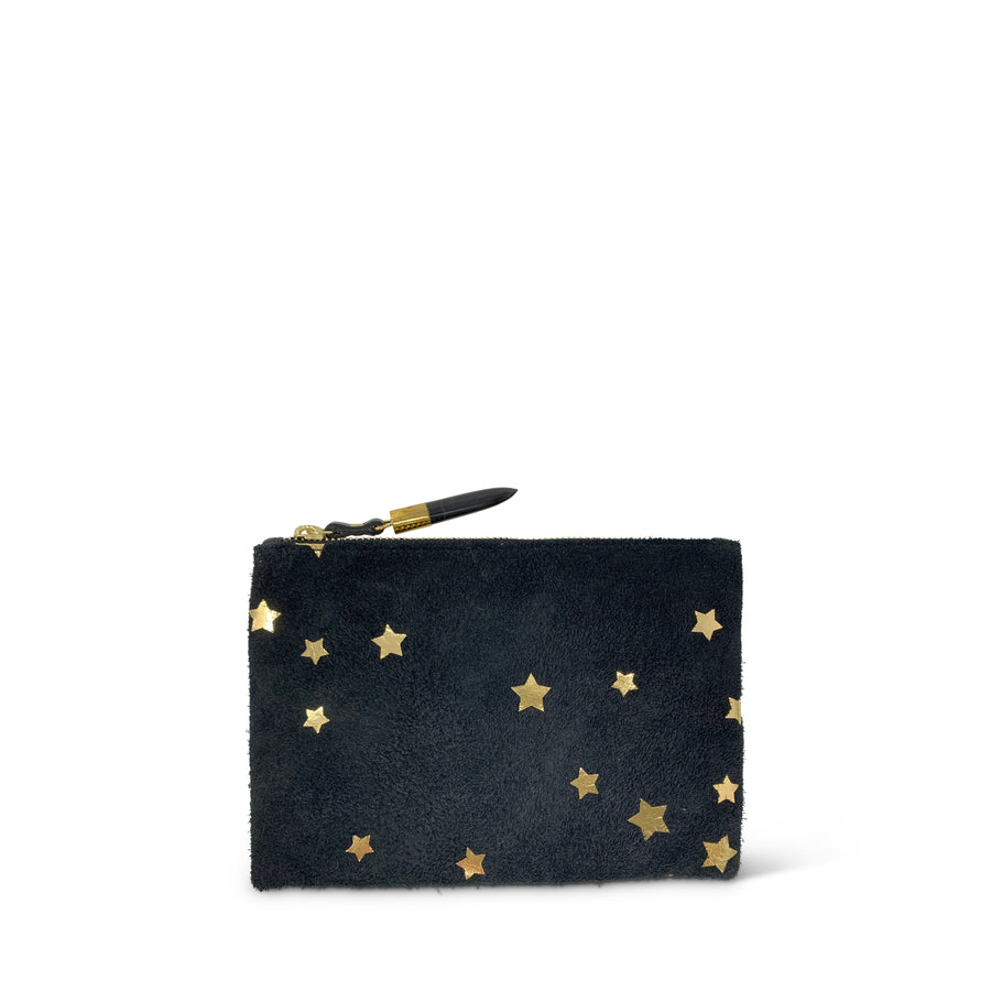 Gold Star Black Suede Small Pouch