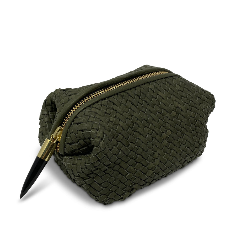 Olive Woven Cosmetic Case
